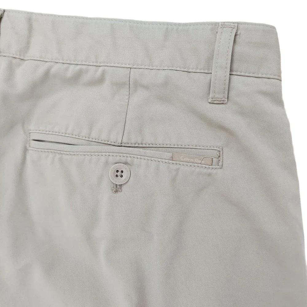 Calvin Klein Pants Mens 32x34 Beige Button Flat Front Straight Chinos Cotton